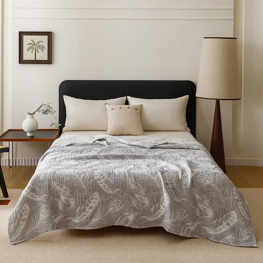 Feather Cotton Gauze Quilt Blanket - Gray - Queen - image 0