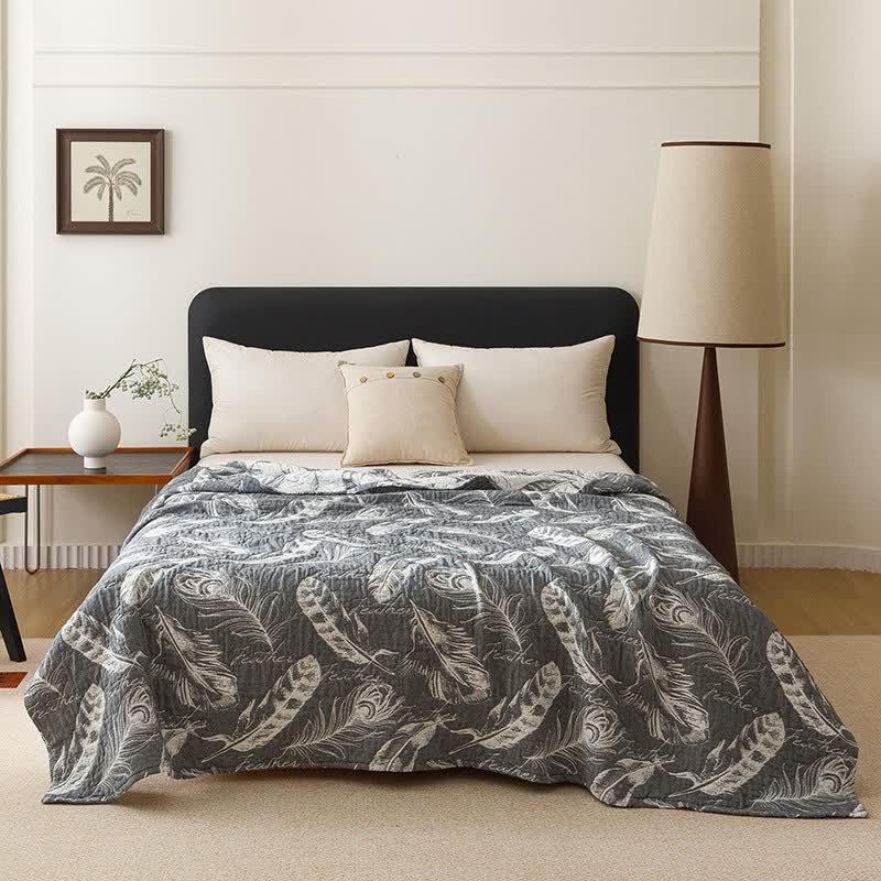Feather Cotton Gauze Quilt Blanket - Blue - Queen - image 2