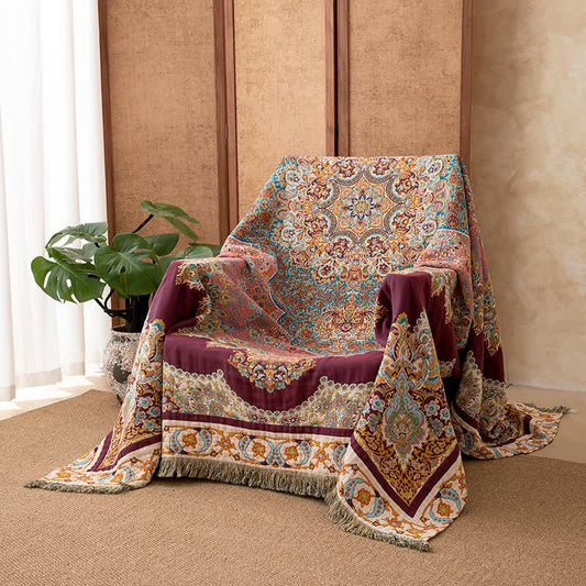 Retro Ethnic Tassel Cotton Blanket - 90"W x 98"L - image 0