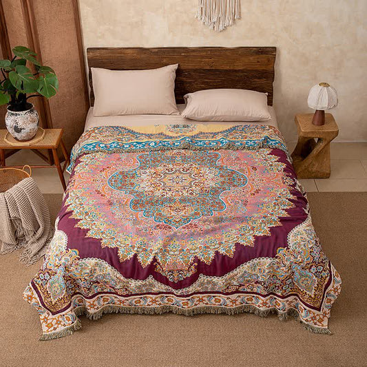 Retro Ethnic Tassel Cotton Quilt Blanket - King - image 0