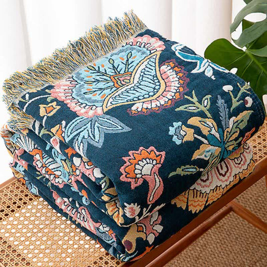 Boho Floral Tassel Cotton Blanket - image 1