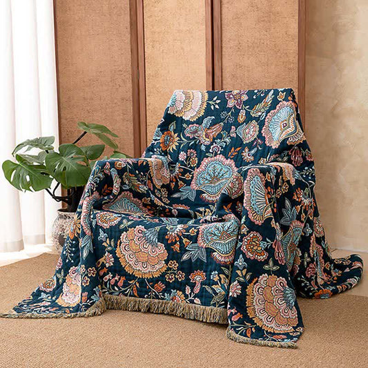 Boho Floral Tassel Cotton Blanket - 90"W x 98"L - image 0