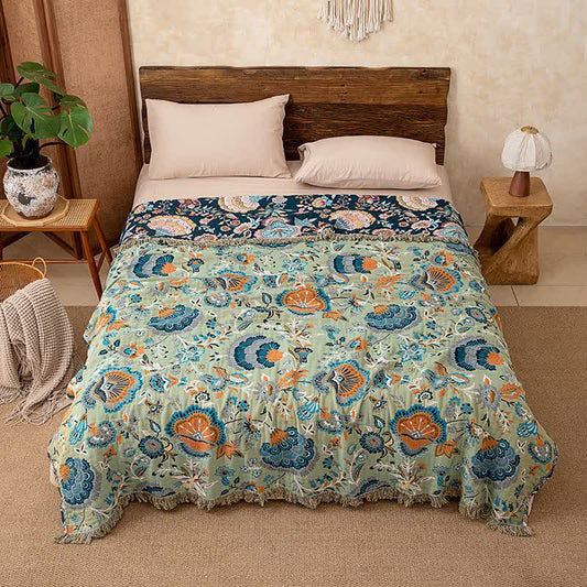 Boho Floral Tassel Cotton Quilt Blanket - King - image 0