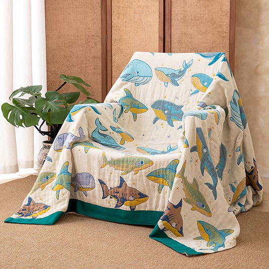 Ocean Whale Dolphin Cotton Blanket - 90"W x 98"L - image 0
