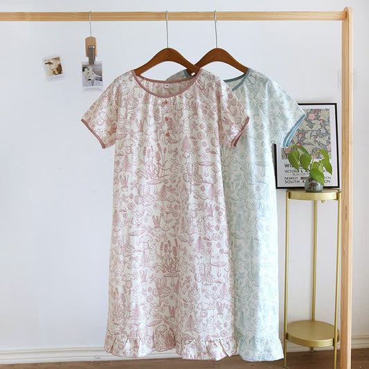 Rustic Mushroom & Bunny Cotton Nightgown - image 0
