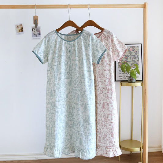 Rustic Mushroom & Bunny Cotton Nightgown - image 1