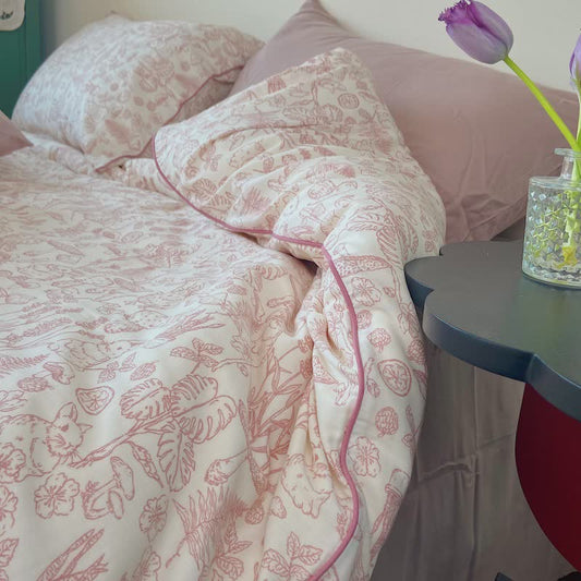 Mushroom & Bunny Cotton Gauze Bedding Set(4PCS) - image 1