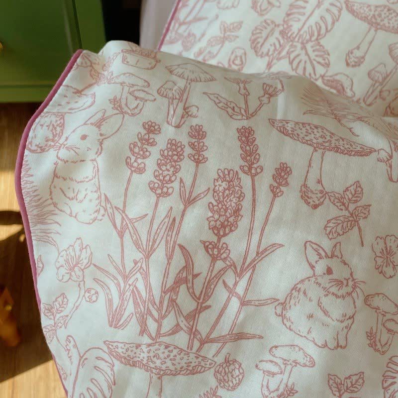 Mushroom & Bunny Cotton Gauze Bedding Set(4PCS) - image 4