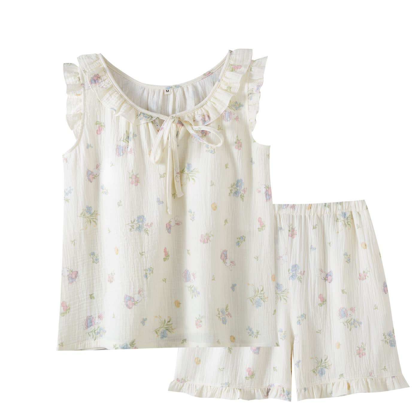 Cartoon Bunny & Floral Cotton Gauze Pajamas - image 2