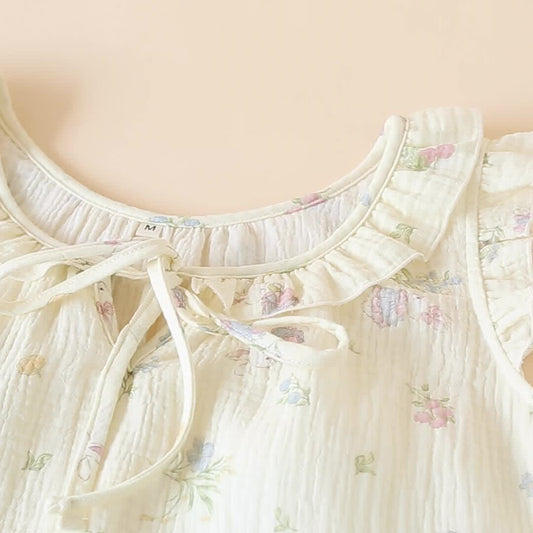 Cartoon Bunny & Floral Cotton Gauze Pajamas - image 1