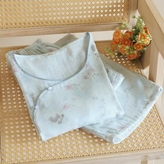 Elegant Bunny & Floral Cotton Gauze Pajama Set - image 1