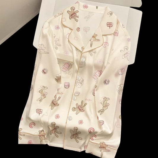 Cute Cartoon Bunny Pajama Set - Beige - 2XL - image 0