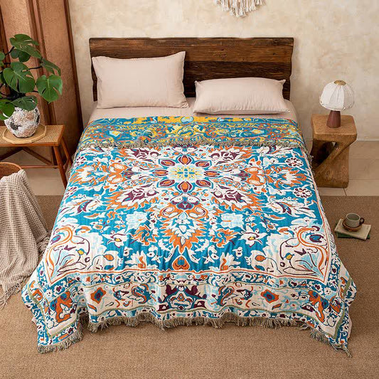 Retro Blue Pure Cotton Quilt Blanket - Queen - image 0