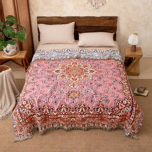 Vintage Floral Cotton Tassel Quilt Blanket - Queen - image 0