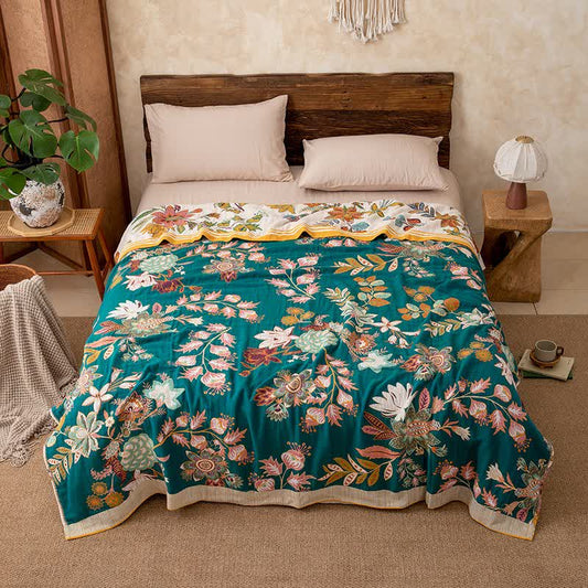 Vibrant Floral Pure Cotton Quilt Blanket - image 1