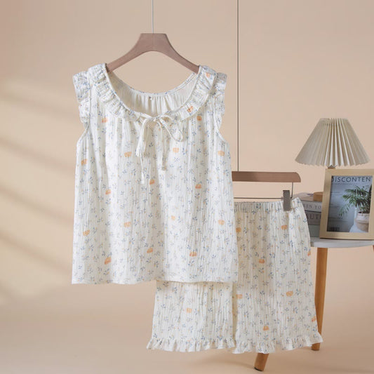 Pumpkin & Leaf Cotton Gauze Sleeveless Pajamas - Beige - XL - image 0