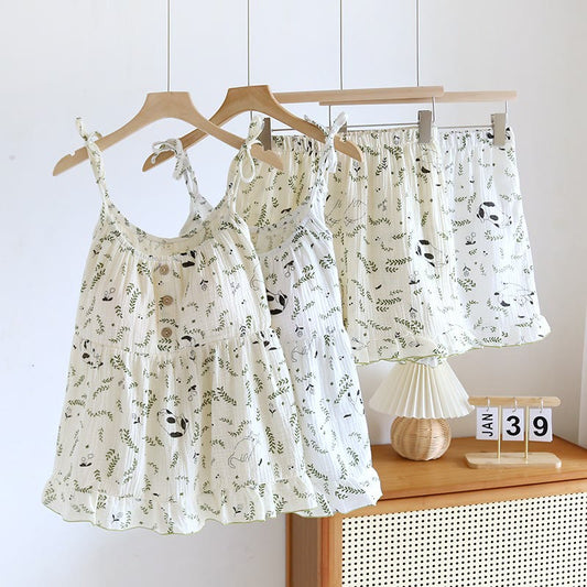 Cat & Leaf Pure Cotton Sleeveless Pajamas - image 0