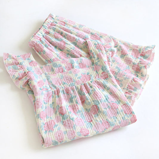 Romantic Floral Cotton Gauze Sleeveless Pajamas - image 1