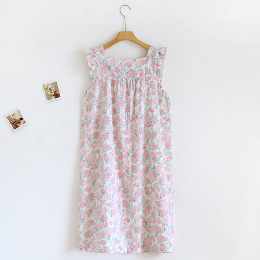 Romantic Pink Floral Cotton Cami Nightgown - Pink - XL - image 0