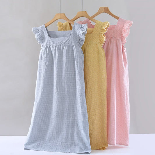 Gingham Flutter Sleeve Cotton Nightgown - image 1