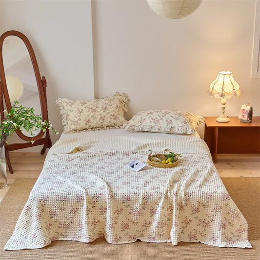 Floral Cotton Gauze Waffle Weave Quilt Blanket - image 1