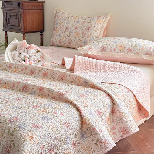 French Country Floral Quilted Cotton Bedspread - image 0