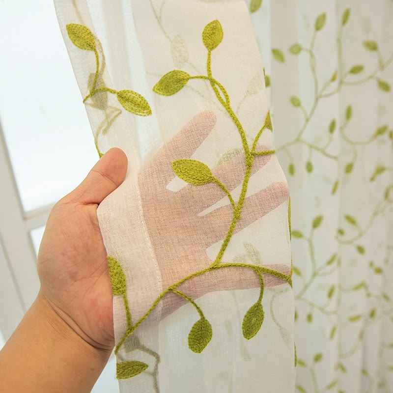 Cottage Style Green Leaf Sheer Curtain - image 6