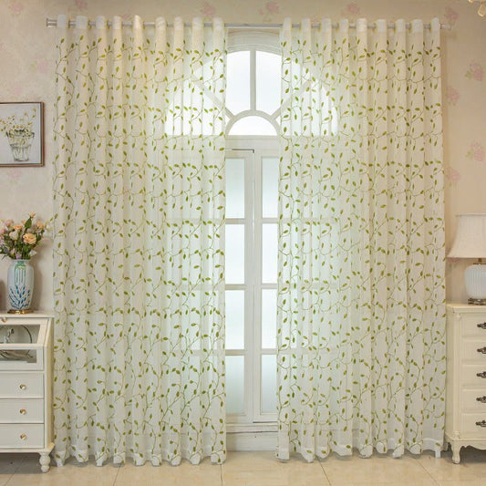 Cottage Style Green Leaf Sheer Curtain - image 1