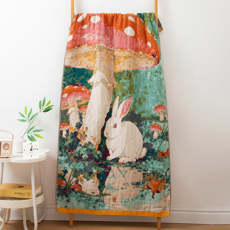 Mushroom & Bunny Cotton Gauze Bath Towel - Multicolor - 31"W × 63"L - image 0
