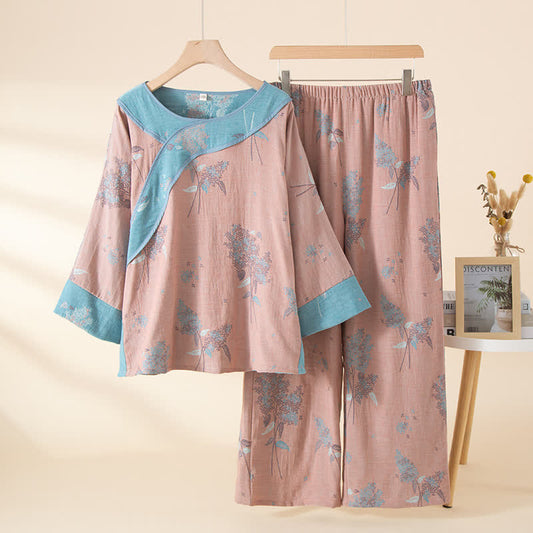 Pink Botanical Pure Cotton Pajama Set - Pink - One Size - image 0
