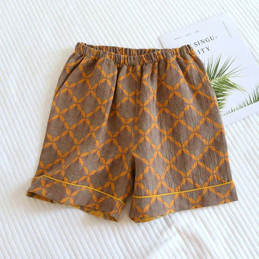 Yellow Plaid Cotton Gauze Pajama Shorts - Yellow - 2PCS - XL - image 0