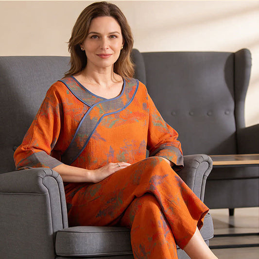 Vintage Orange Landscape Cotton Pajama Set - image 1