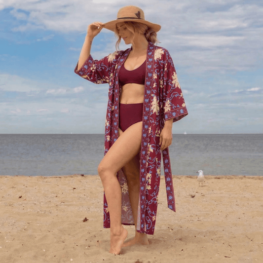 Retro Floral Kimono Style Bathrobe - image 1