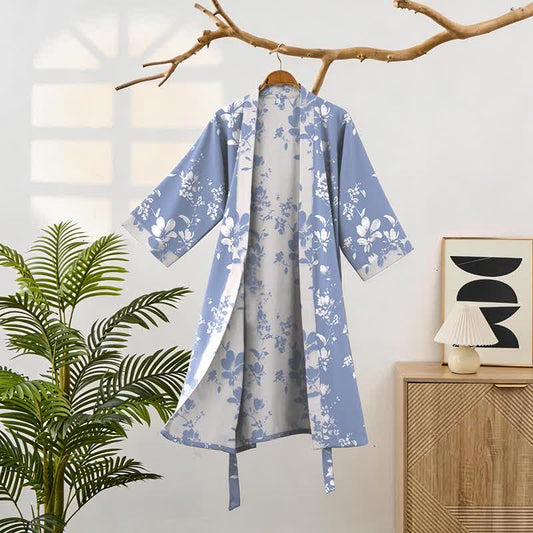 Double Gauze Elegant Floral Cotton Kimono Robe - image 1