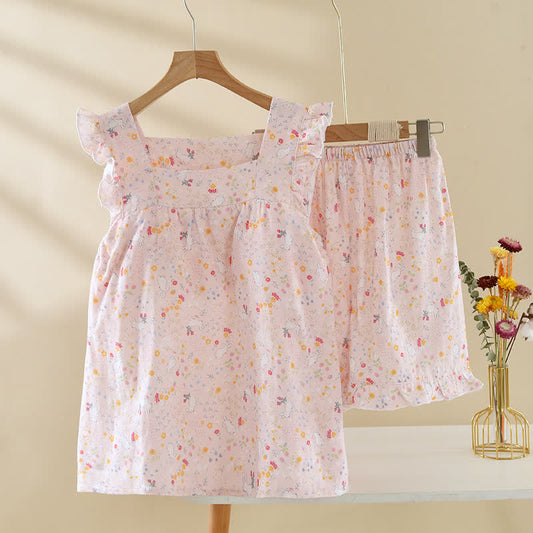Floral & Bunny Cotton Gauze Sleeveless Pajamas - Pink - XL - image 0