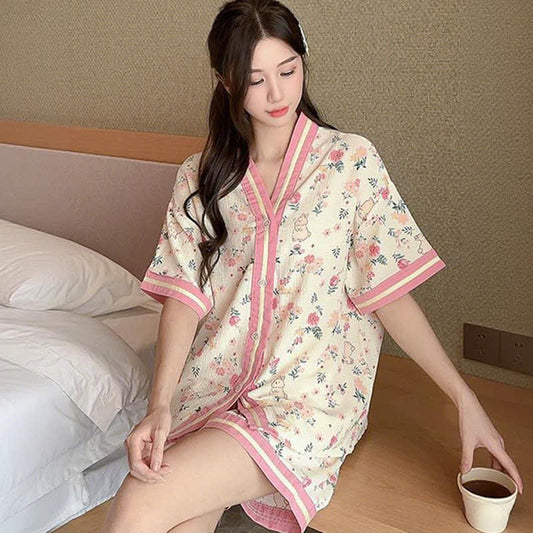 Floral Bunny Short Sleeve Pajama Set - image 1