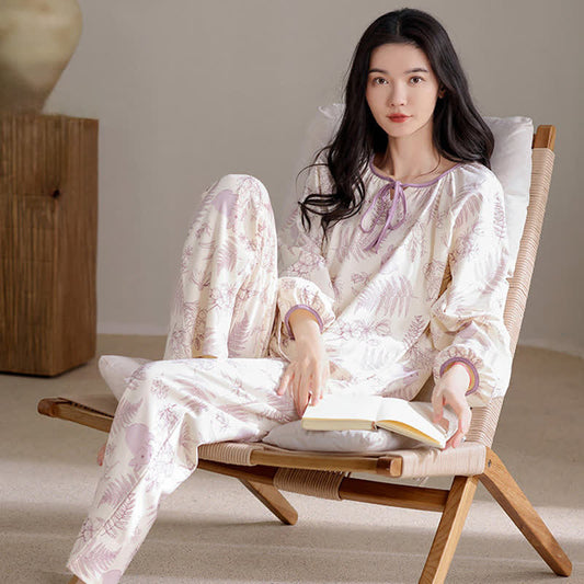 Botanical Cute Rabbit Cotton Loungwear Set - Purple - XXL - image 0