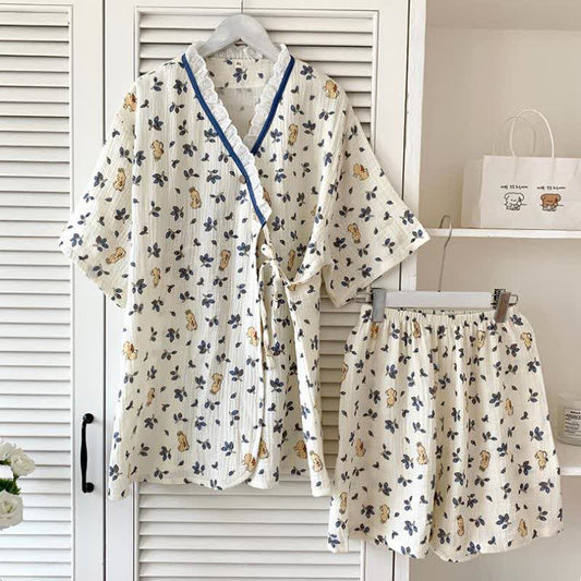 Refresh Floral Bunny Kimono Cotton Pajama Set - image 0