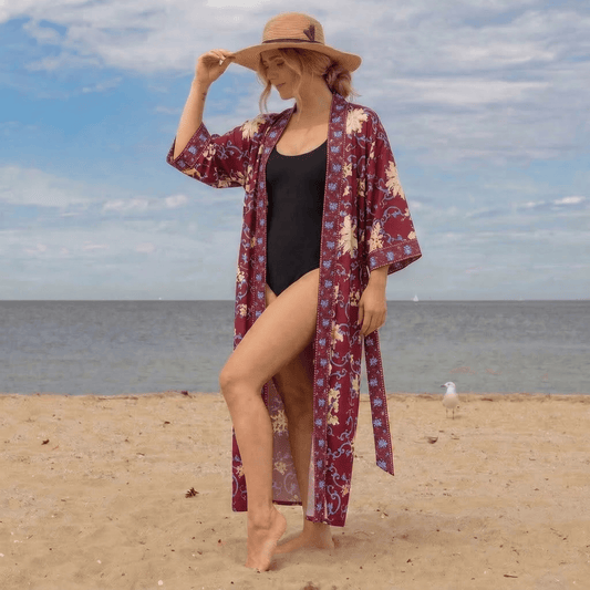 Blossom Burst Retro Floral Kimono Style Bathrobe - image 0