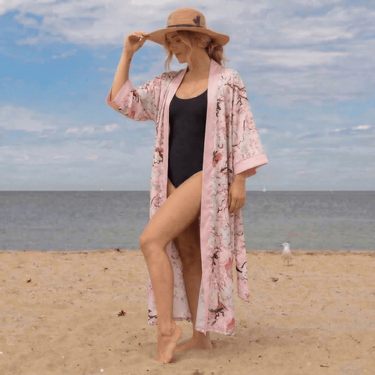 Valentine's Day Oriental Pink Floral Kimono Style Bathrobe - image 0