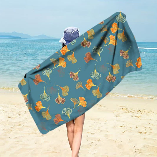 Elegant Ginkgo Leaf Beach Towel - Blue - 59" x 27" - image 0