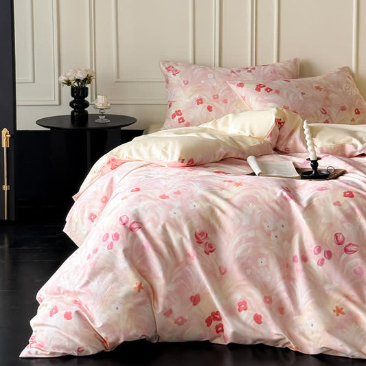 Elegant Pink Floral Cotton Bedding Set - Pink - Bedding Set(4PCS) - King - image 0