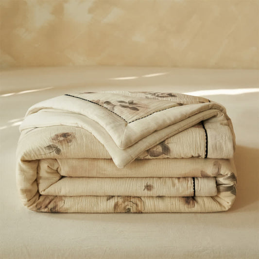 Soft Watercolor Floral Cotton Linen Quilt - image 1