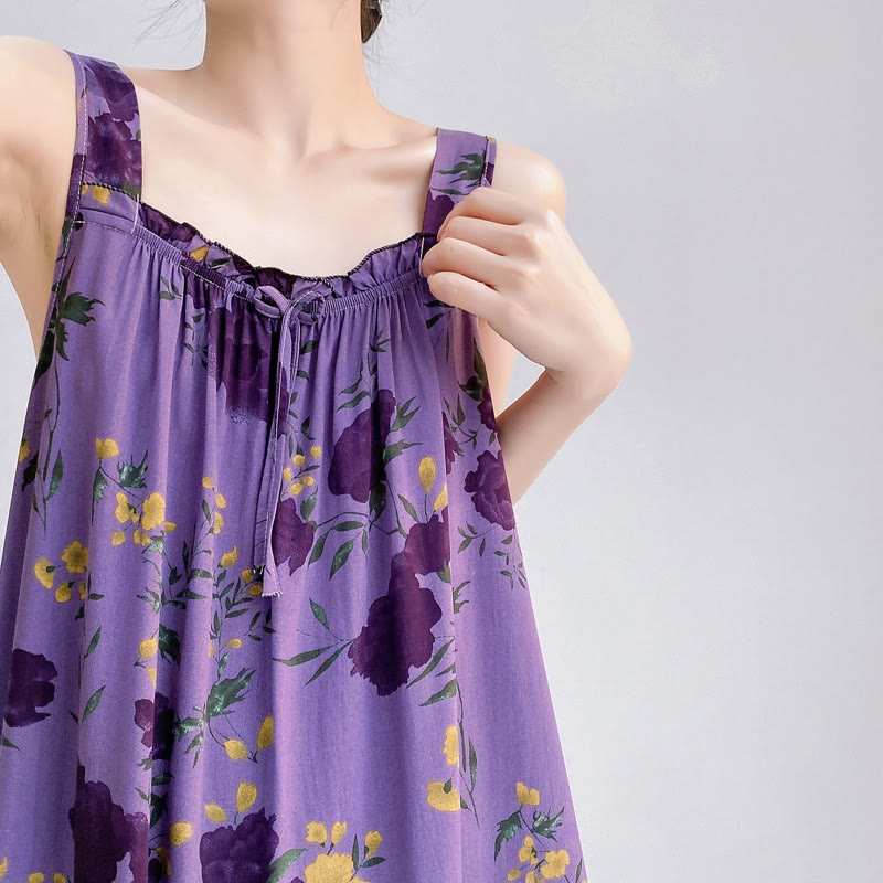 Purple Floral Print Sleeveless Nightgown - image 6