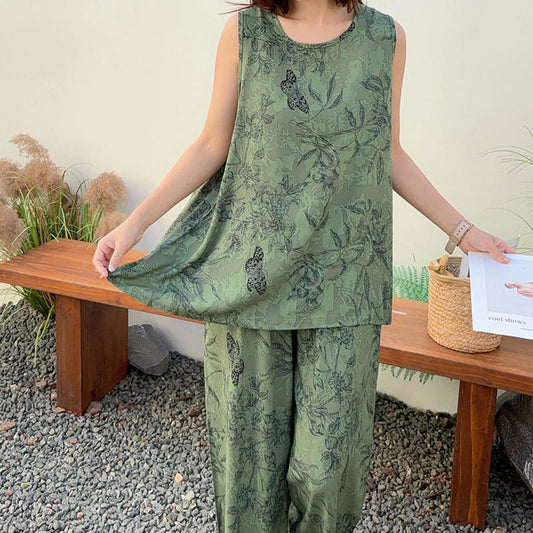 Green Botanical Butterfly Tank & Pants Pajamas - image 1