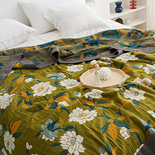 Ownkoti Olive Flower Printed Cotton Quilt - As Picture - Full - image 1