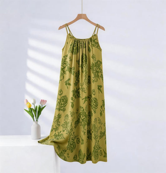 Green Floral Pure Cotton Camisole Nightgown - Green - XXL - image 0