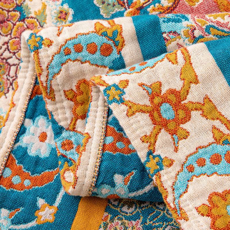 Vintage Pattern Cotton Gauze Tassel Quilt Blanket - image 6