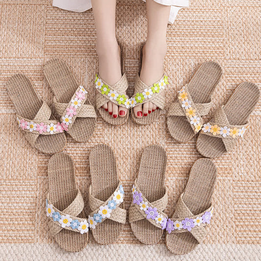 Cross-Band Woven Straw Slides Slippers - image 1