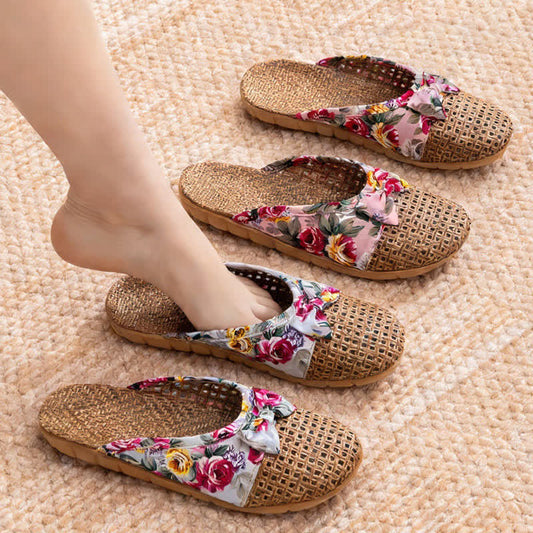 Closed-Toe Woven Rattan House Slippers - image 0